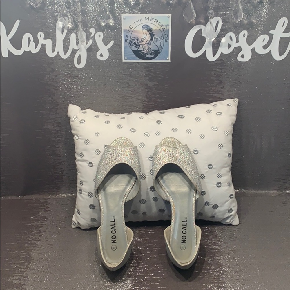 Silver Glitter & Rhinestone Sparkly Flats